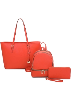 Saffiano Shopper Backpack Wallet 3-in-1 Set LF21041T3 ORANGE